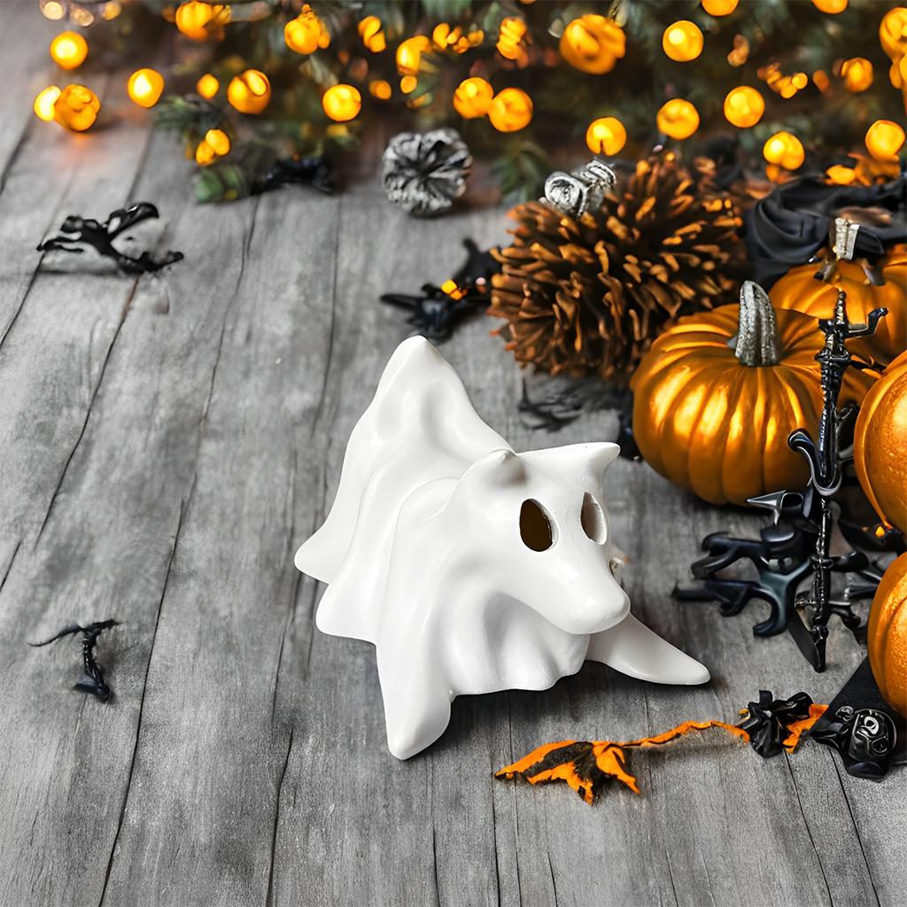 1Pc Resin Ghost Puppy Halloween Decoration Ornaments, Perfect Gift for Halloween Home Decoration and Dog Lovers, Autumn Home, Office, Halloween 
