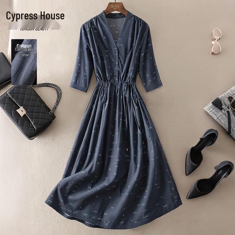 Elegant V-Neck Waist-Cinching Midi Dress S
