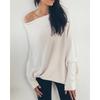 Solid Color Round Neck Ruched Pullover - European & American Style, Long Sleeve, Comfortable Knit