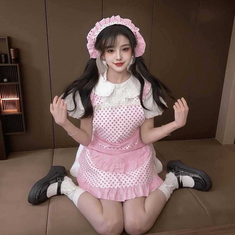 Sex Underwear Pink Chef Polka Dot Plaid New Lace Headscarf Hairpin Sweet and Sexy