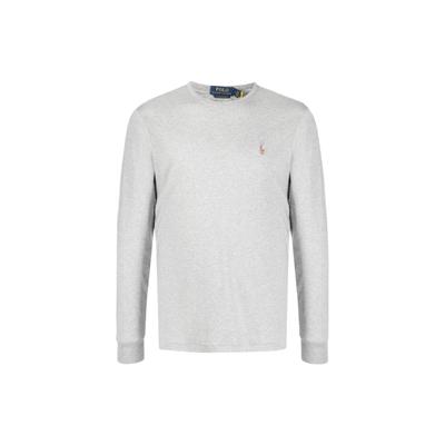 Polo Ss23 T-shirt a maniche lunghe girocollo ricamata con logo tinta unita Uomo Top Grigio chiaro 710760121-004