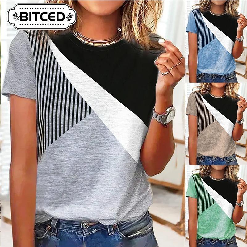BITCED Kadın Moda Günlük Kısa Kollu O Yaka Bluz ve Gömlekler