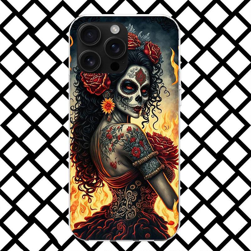 Coque de téléphone Catrina Belle Fille Rose Crâne pour iPhone 17 Air 16 16E 15 14 Plus 13 Mini 12 11 Pro Max 7 8 + SE 2020 Housse Souple