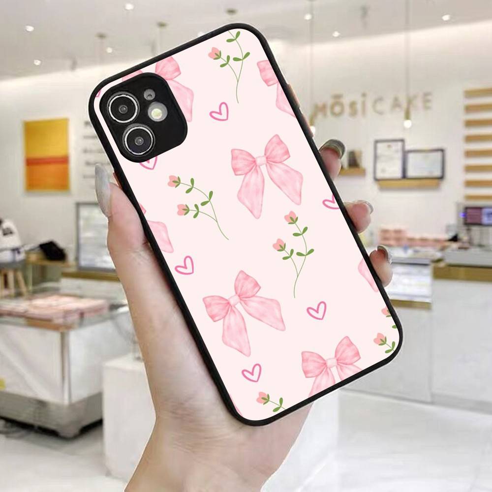 

Pink Sweetheart Bowknot Cute Phone Case For IPhone 14 11 12 13 Mini Pro Max 8 7 Plus X XR XS MAX Translucent Matte Cover iphone 12