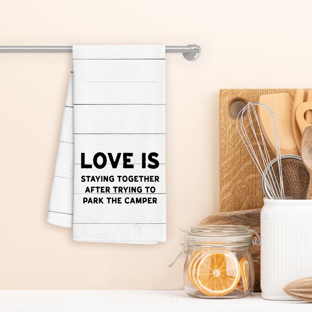 Camping Kitchen Towels, Camping Decor, Camper Towels, Camper Hand Towels, Camper RV Decor, Camper Gifts, Love is Staying Together, 16x24 Inches