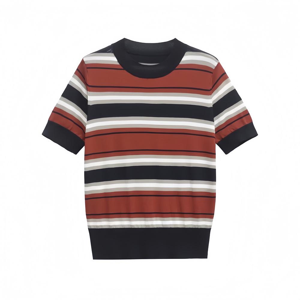 

2025 Spring Women s Striped Round Neck Knitted Top Large