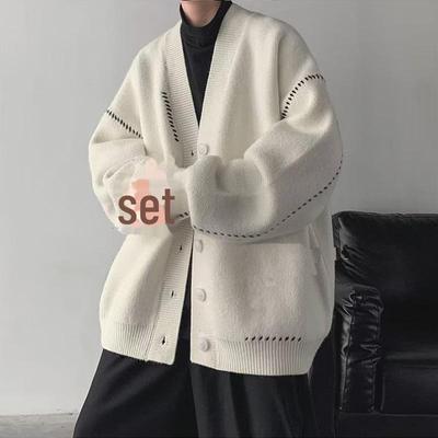 Men's Trendy Loose V-Neck Cardigan - European & Korean Style