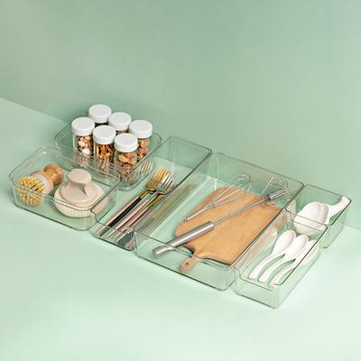 Divisorio per Scatola Portaoggetti da Cassetto Scrivania Organizzatore per Stoviglie da Cucina Cancelleria Scatolina Divisorio in Plastica Trasparente