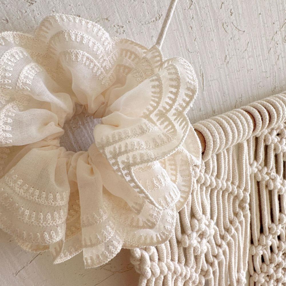 Solid Color Hair Scrunchies French Lace Rubber Bands Fashion Elastic Hair Bands  Women