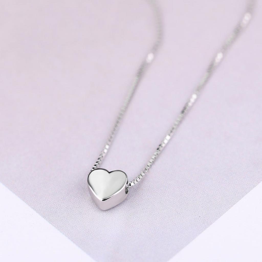 Minimalist Smooth Heart Shaped Pendant Necklace For Women Men Romantic Silver Color Love Heart Box Chain Choker Jewelry