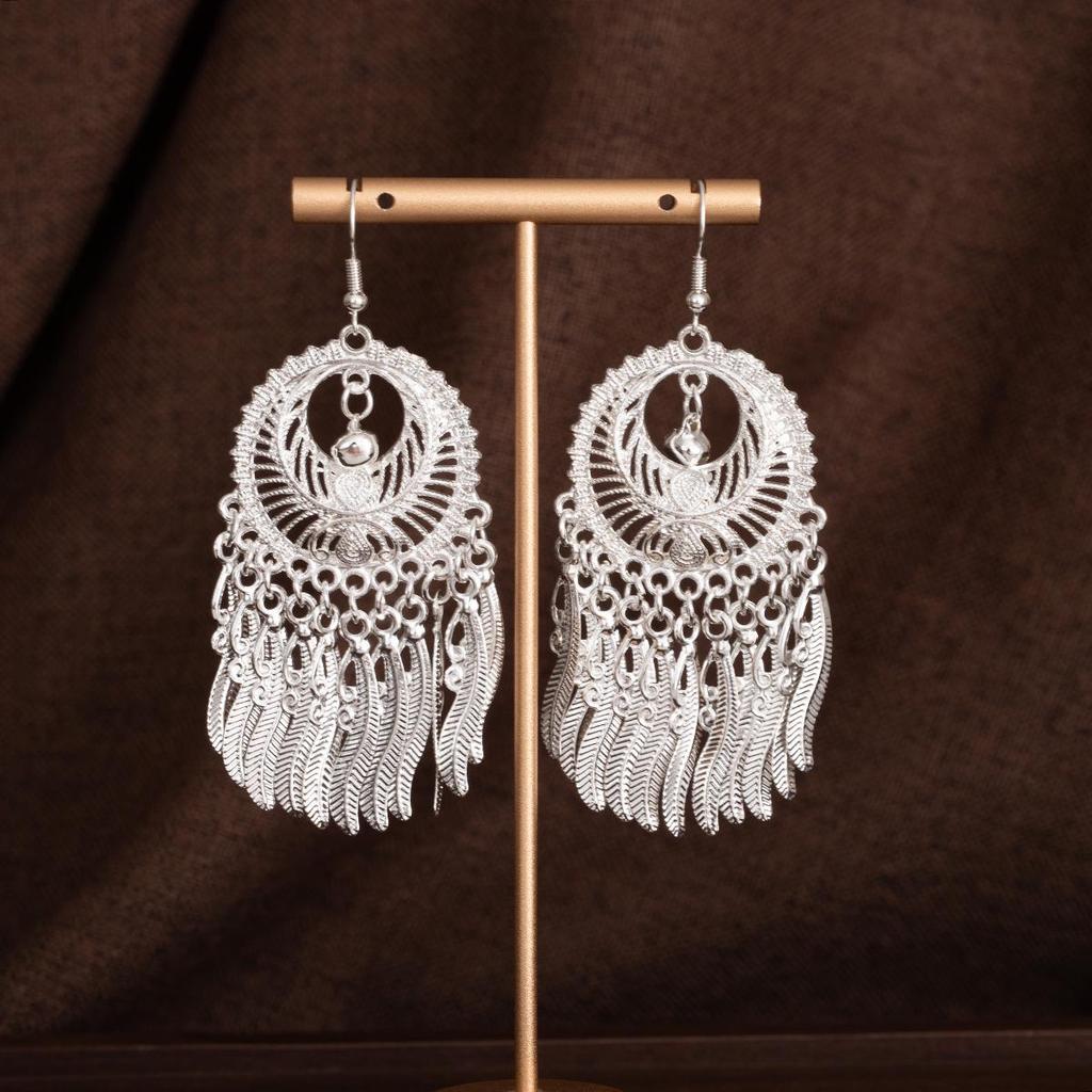 Miao Silver Tassel Earrings: Ethnic Style, Fashionable Exaggeration, Light Luxury Design