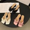 French evening breeze slippers fairy shoes 2025 new summer temperament pink bow sandals high heels sandals