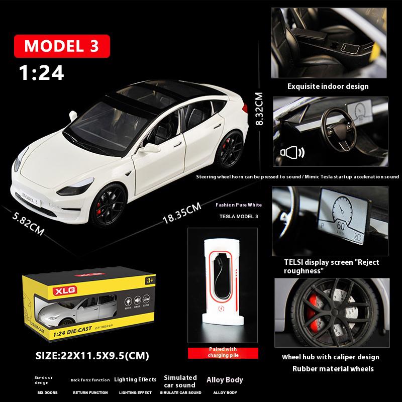 1/24 Tesla Model 3 Alloy Die Cast Car Model Simulation Sound and Light Children's Toy Car Gift Collection Boy Game Vehicle