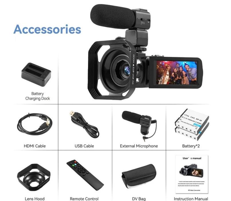 4K HD 48MP Digital Camera & Video Recorder with Mic and Touchscreen