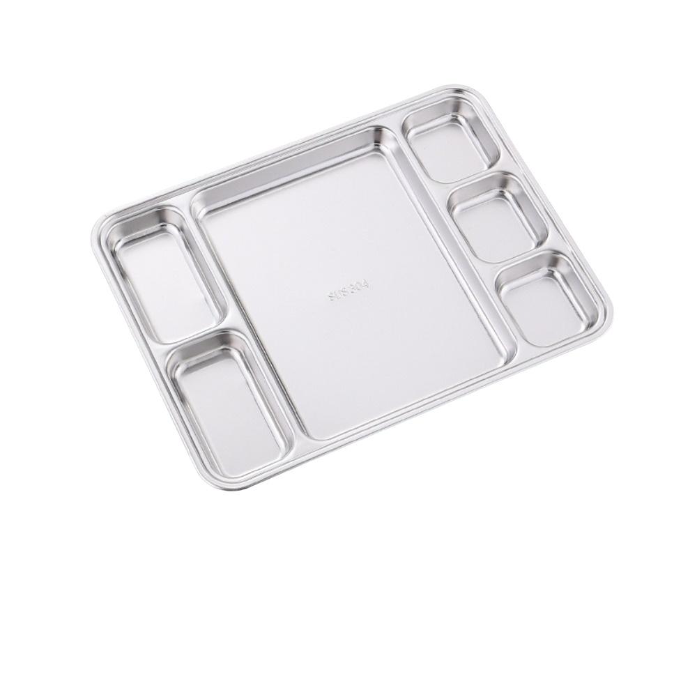 Multi-Compartment Stainless Steel Divided Meal Tray Rectangular Food Serving Plate Kitchen