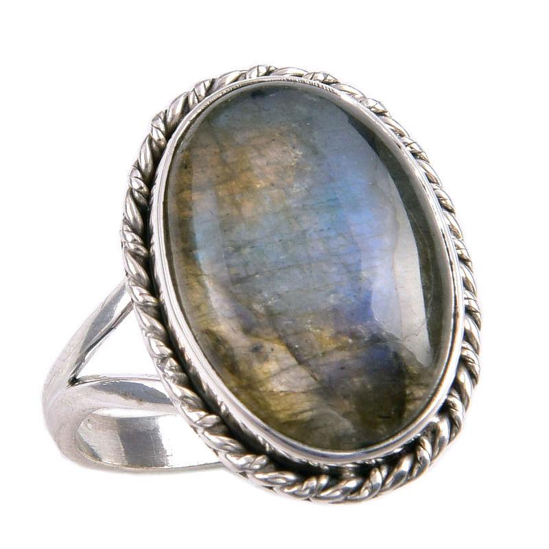 Natural Labradorite Gemstone 925 Solid Sterling Silver Jewelry Ring S.9.5 W3b06