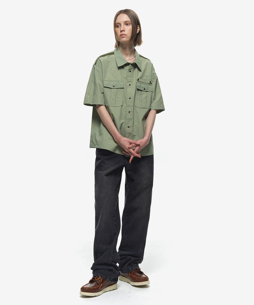 Sekeonmonollogeu Nylon Snap Fatigue Work Half Shirt Jacket [Khaki]_Sesh011Khaki