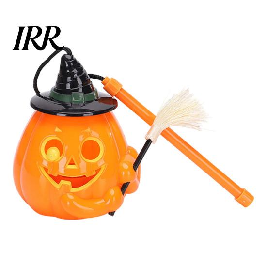 Handheld Pumpkin Pole Light Glowing Halloween Lantern, Jack O Lantern with Witch Hat Broom, Candy Collecting Up Decor, Trick or Treat Prop for