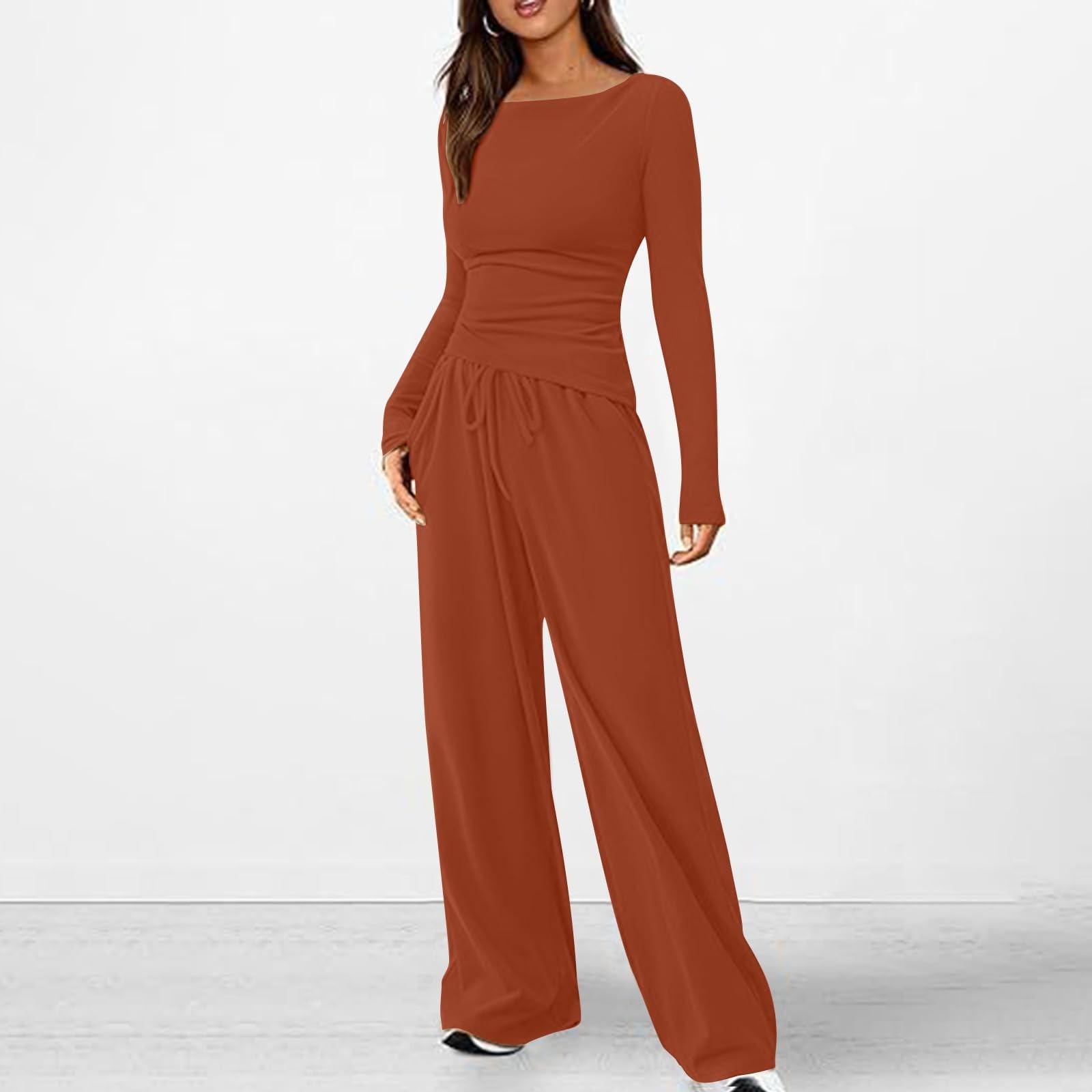 

Женский модный однотонный повседневный комплект из двух предметов с длинным рукавом и широкими брюками XS красный