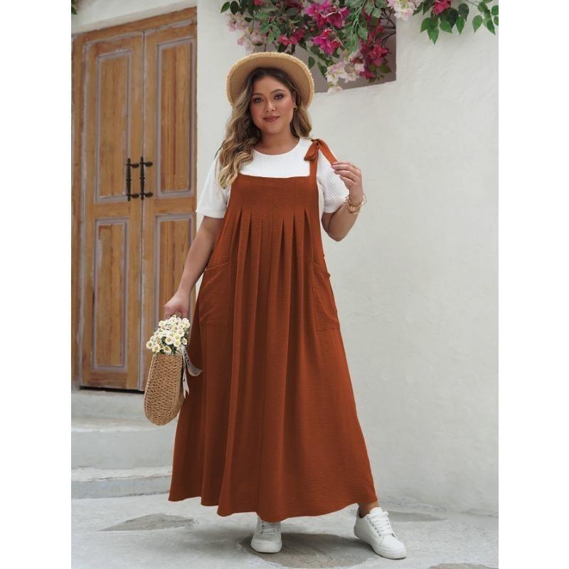 Letní dámské šaty velké velikosti Elegantní jednobarevné jednodílné šaty