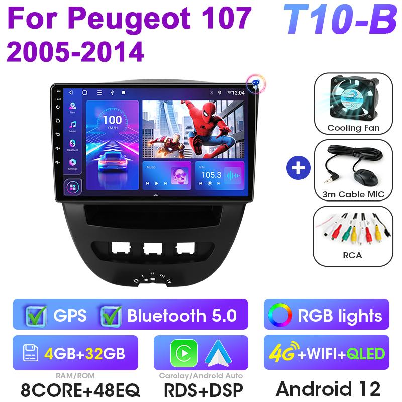 For Peugeot 107 Toyota Aygo Citroen C1 2005 - 2014 2 Din Android 12 Car Stereo Radio Multimedia Video Player GPS 4G Carplay Auto