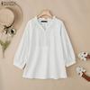 ZANZEA Women Lace Crochet Patchwork V-Neck Casual Long Sleeve Blouse
