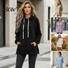 Soft Drawstring Hoodie Women Velvet with Kangaroo Pocket, Long Sleeve Pullover Autumn Winter Outfit Sweatshirt, Loose Casual Hooded Top for Fall Lady
