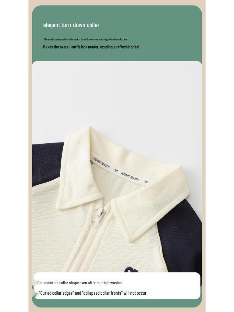 2026 Back to School Boys' Long Sleeve Polo Shirt - Children's Lapel Patchwork Top for Spring