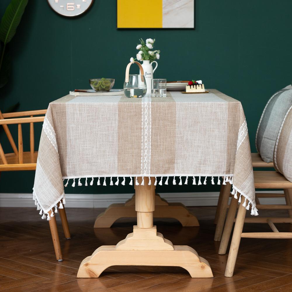 Nordic Striped Tablecloth Fabric Cotton And Linen Party Fringed Flower Festival Solid Color Amazon Table Mat Tablecloth