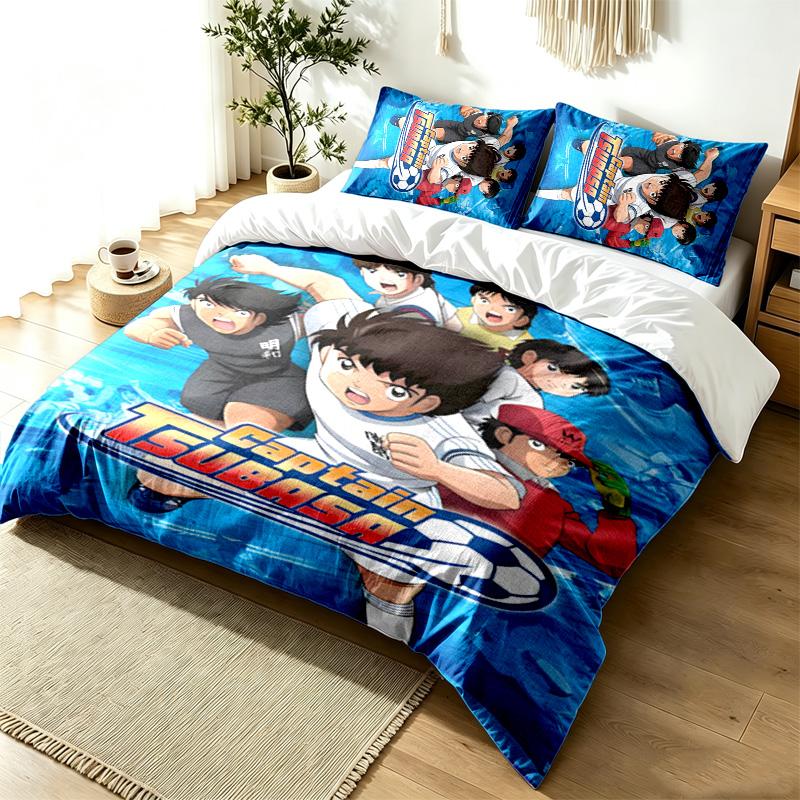 CAPTAIN TSUBASA 3pc Duvet Cover Set Simple Modern Bedding Set Wrinkle Resistant Soft Fabric All Season Use a perfect gift
