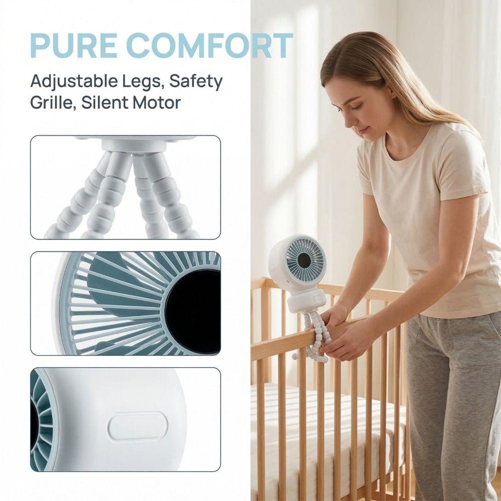 12H Runtime Stroller Fan 3600mAh Clip Fan Healthy Wind Octopus Clip Fan  Children Use