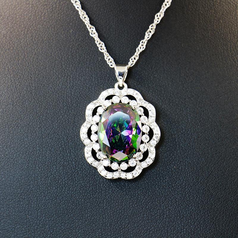 Oval Zircon Necklace Women'S, Versatile High-End Sense Matching Chain Women'S Large Gemstone Pendant