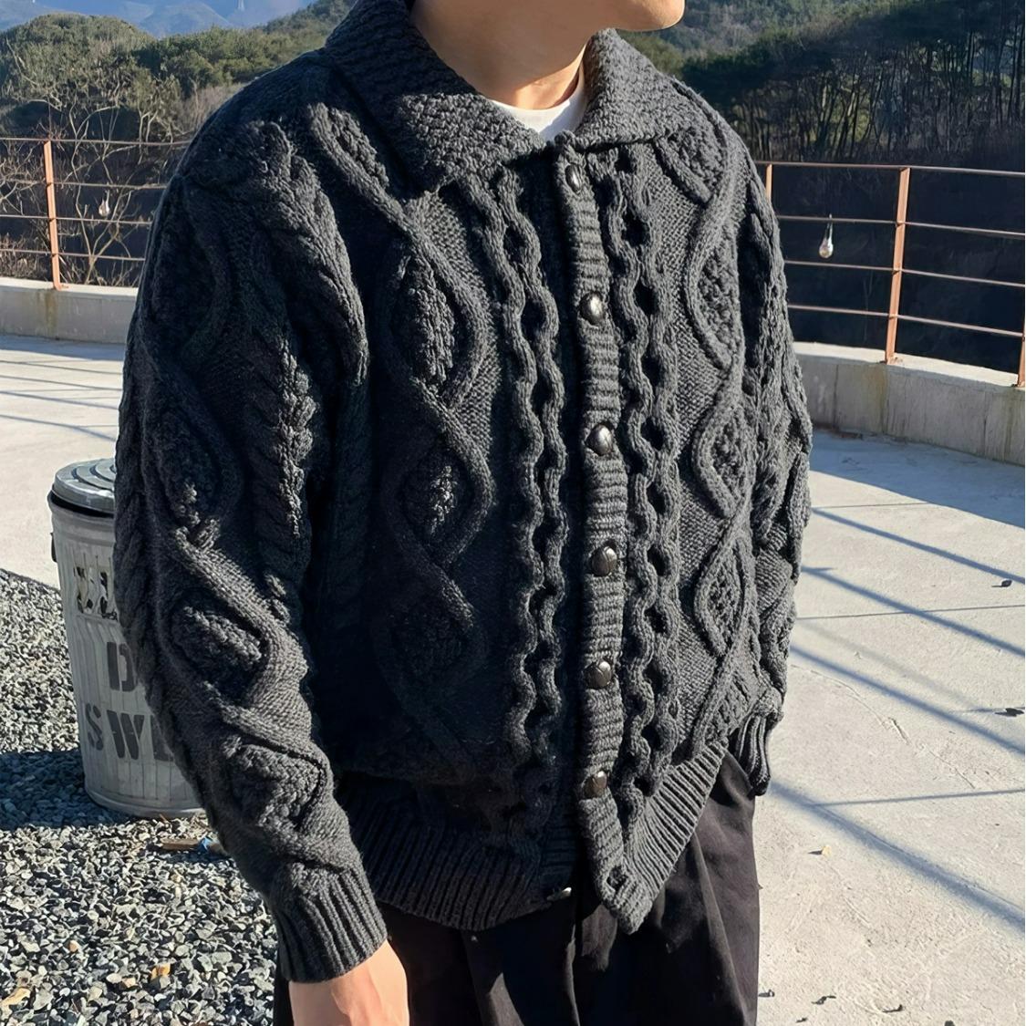 Мужской высококачественный повседневный кардиган в корейском стиле с косами 3XL