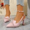 2026 Spring and Summer New Sexy Pointed Toe Back Empty Baotou Bow Shallow Mouth One Strap Non-Tiring Feet Sandals