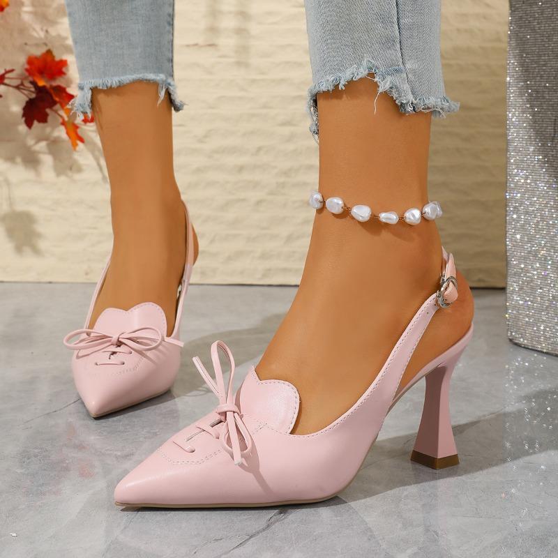 

2026 Spring and Summer New Sexy Pointed Toe Back Empty Baotou Bow Shallow Mouth One Strap Non-Tiring Feet Sandals 43 рожевий