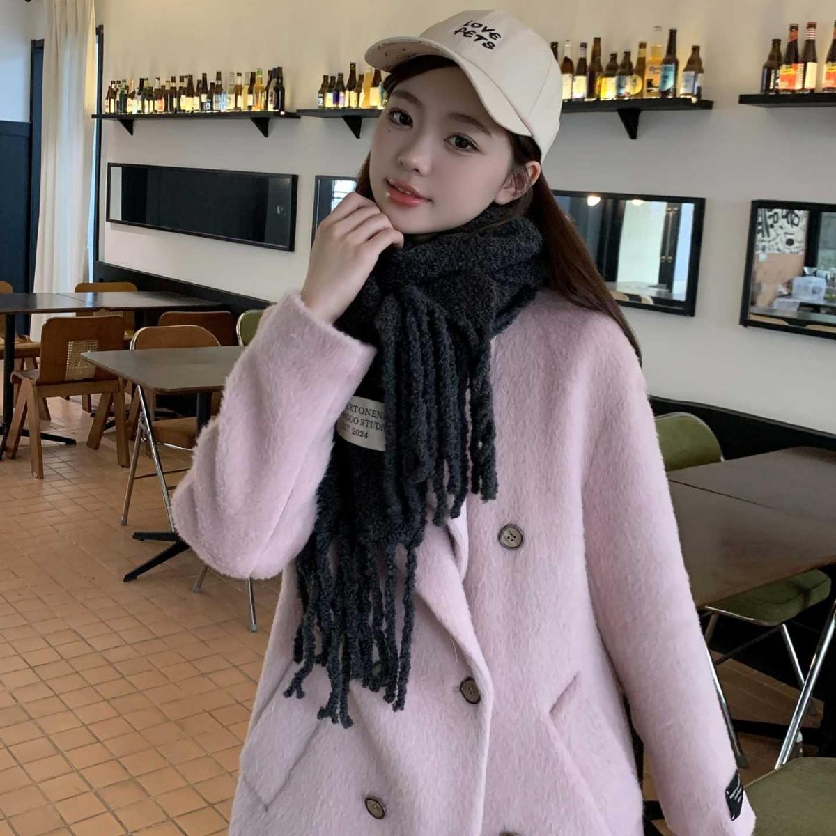 

New solid color premium wool scarf women s autumn and winter versatile thickened plush warm premium scarf