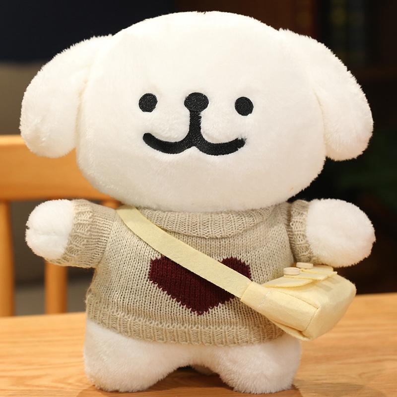 Cute Korean Maltese Dog Plush Toy Stuffed Soft Animal Cartoon Puppy Wear Clothes Pillow Birthday Christmas Gift for Kids