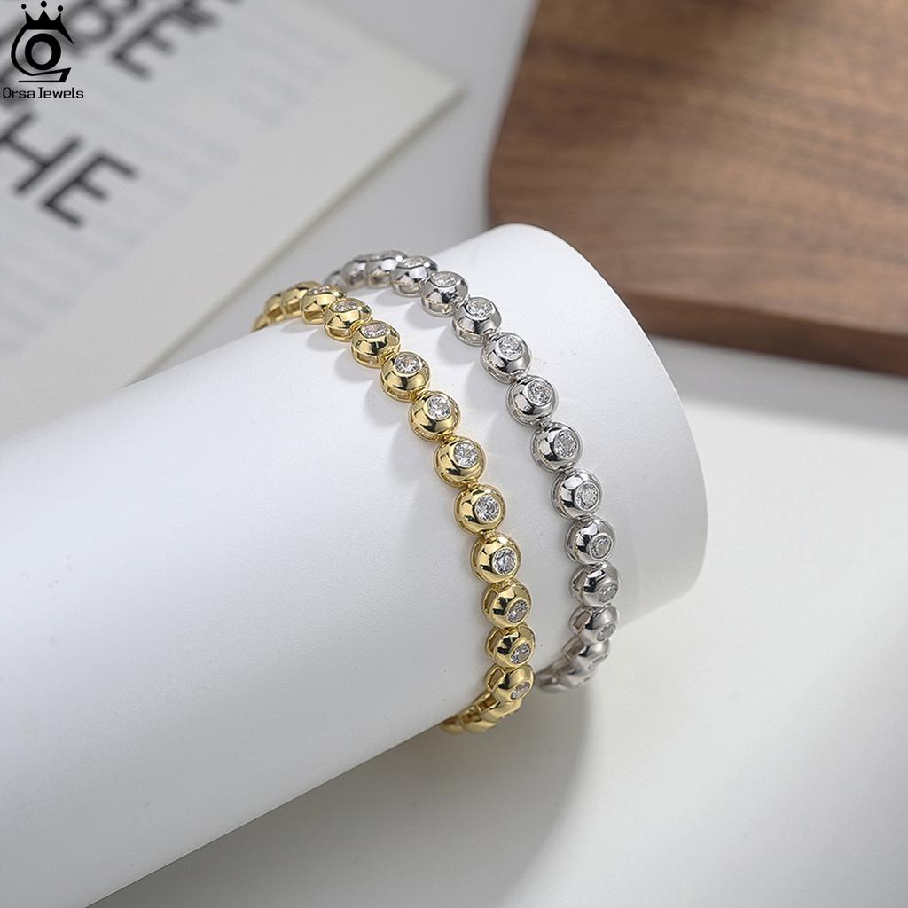 ORSA JEWELS Exquisite Tennis Bracelet 925 Sterling Silver 3mm Oval Zirconia Chain Hand Chain Boho Style Unisex Design Gift SB209