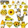 30pcs Summer Sunflower Gnome Tree Ornament Wooden Hanging Ornaments Small Tree Decorations with Rope for Sunflower Theme Birthday Party Supplies