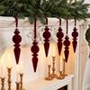 Burgundy Red Dark Green Brown Ornaments 6Pcs Christmas Flocked Pendant with Lanyard, Creative Tree Hanging, Non Shedding Retro Icicle Shape