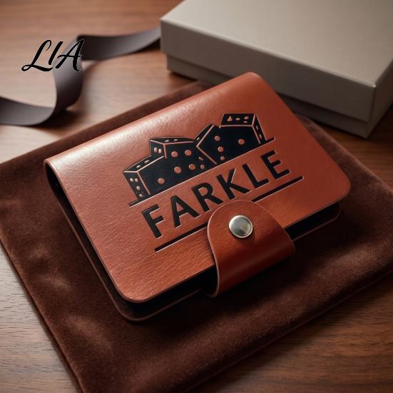 Retro Dice Game Farkle Board Game, with Faux Leather Case, 6 Dices, Wooden Tabletop Scoreboard, Portable for Travel Family Party Night Set