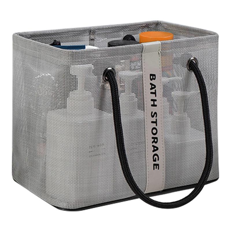 

Bath Shampoo Organizer Handbag Polyester Fiber Mesh Shower Tote Bag (Short Type) Grey