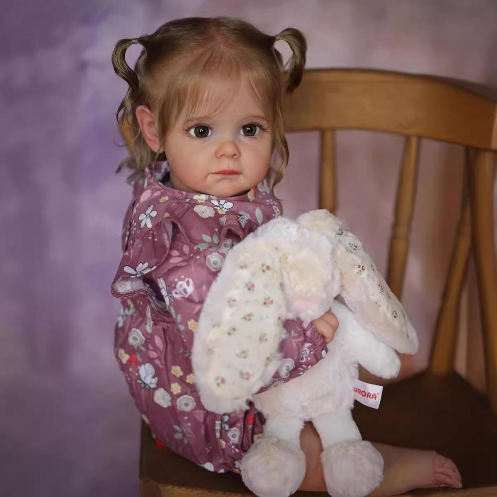 24'' 60 Cm Reborn Baby Doll Maggi Soft Cloth Body Newborn Doll with 3D Painted Skin Toddler Girl Baby Doll Kid Bedtime Lonely Older Man Playmate Toy