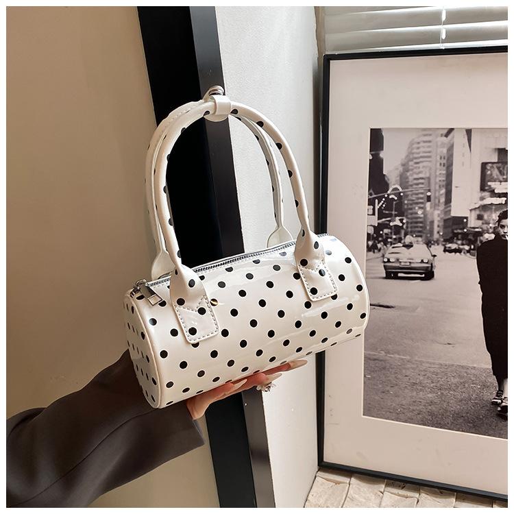 

Универсальная летняя сумка-бостон из лакированной кожи в горошек, милая французская сумка через плечо, женская сумка оптом белый