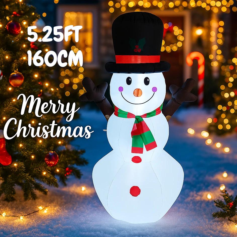 5.25FT Inflatable Toy Hat Snowman Xmas Decorations for Yard with LED Lights Christmas Supplie Home Ornament Festive Holiday Gift
