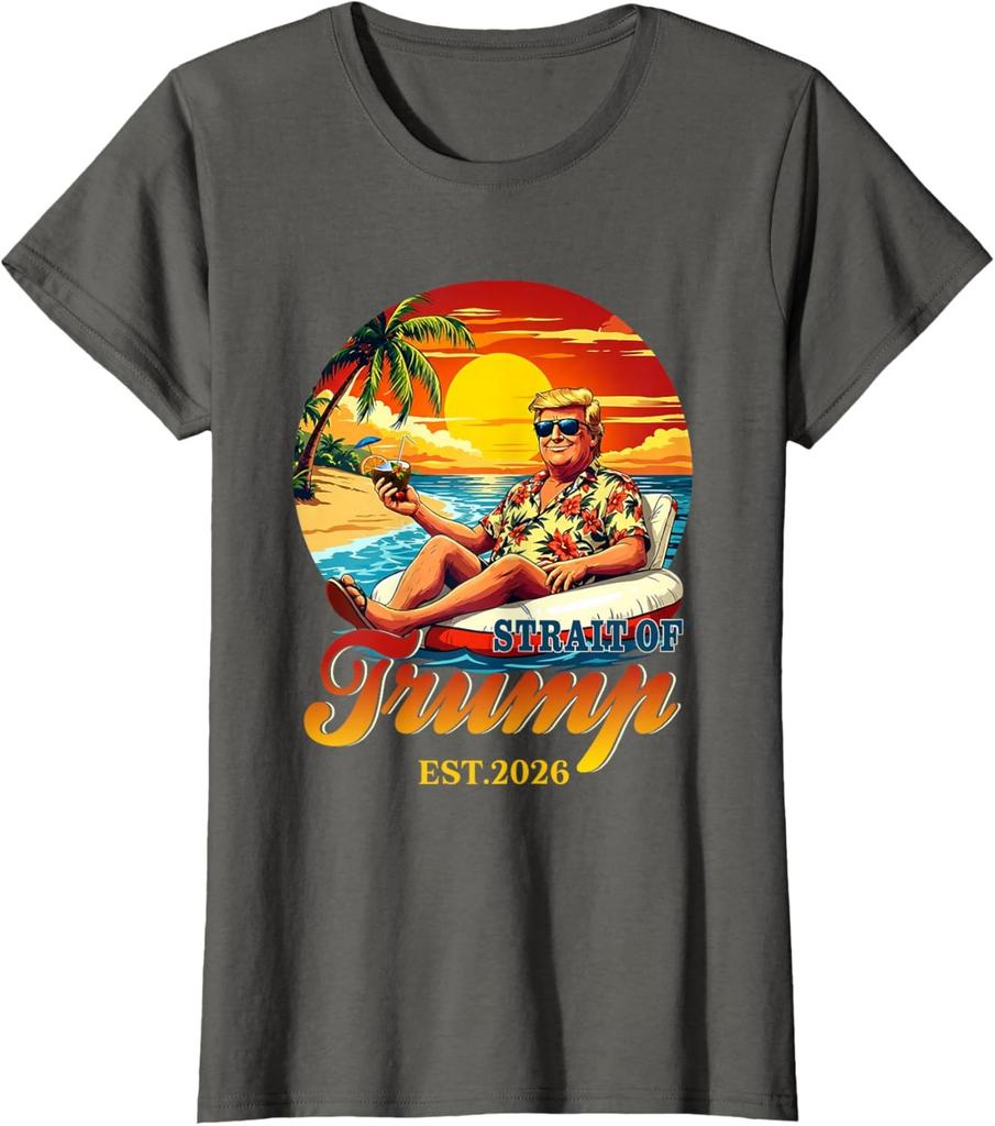 Strait of Trump Est 2026 US Flag Funny Men Women Ladies' Crewneck T-Shirt