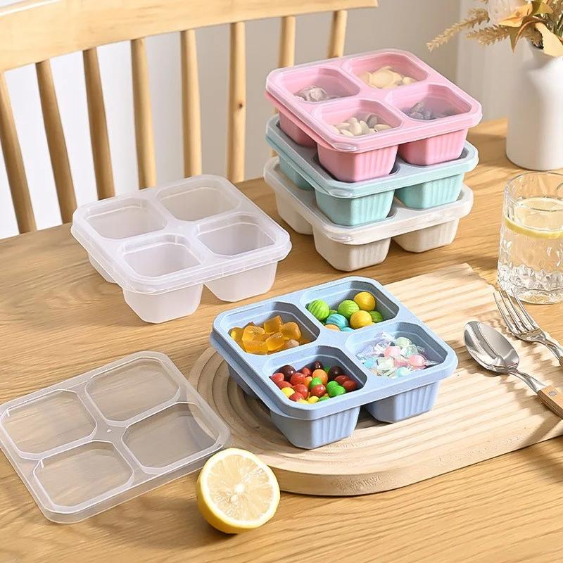 4 Grid Snack Containers Reusable Prep Meal Containers Portable for School Work Travel Lunch Boxes Portable for Kids Kitchen Tool