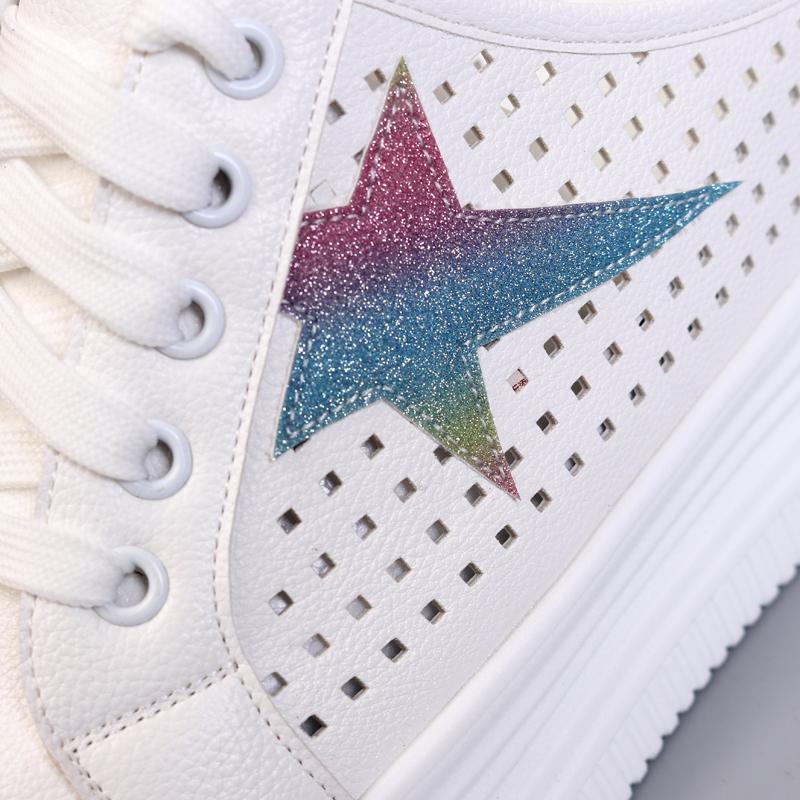 Fashion Summer Hollow Breathable Small White Shoes Female Thick Sole Inside Increase 8CM Lazy Shoes Slip-on Half Slippers Without Heels