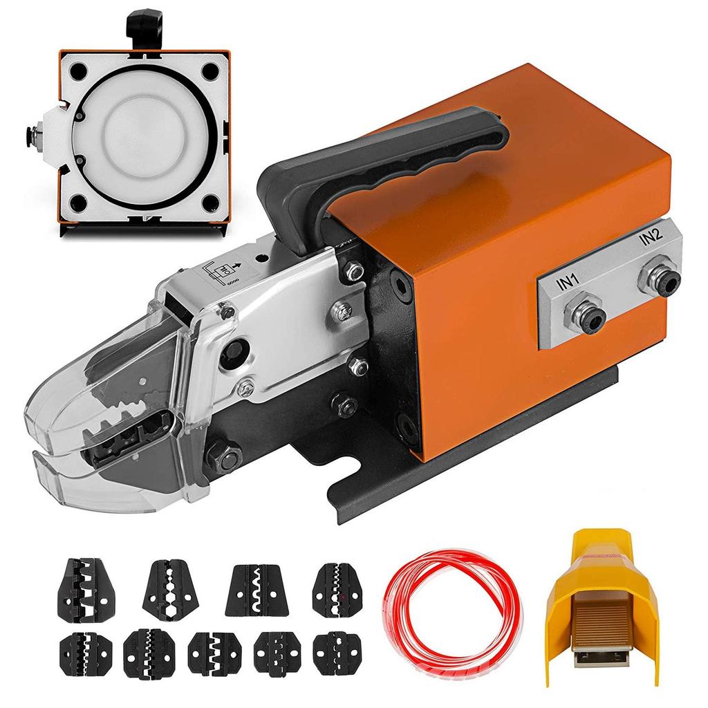 Pneumatic Crimping Tool Am-10, Air Powered Wire Terminal Crimping Machine Crimping Up To 16mm2, Pneumatic Crimper Plier Machine with 10 Sets Of Dies