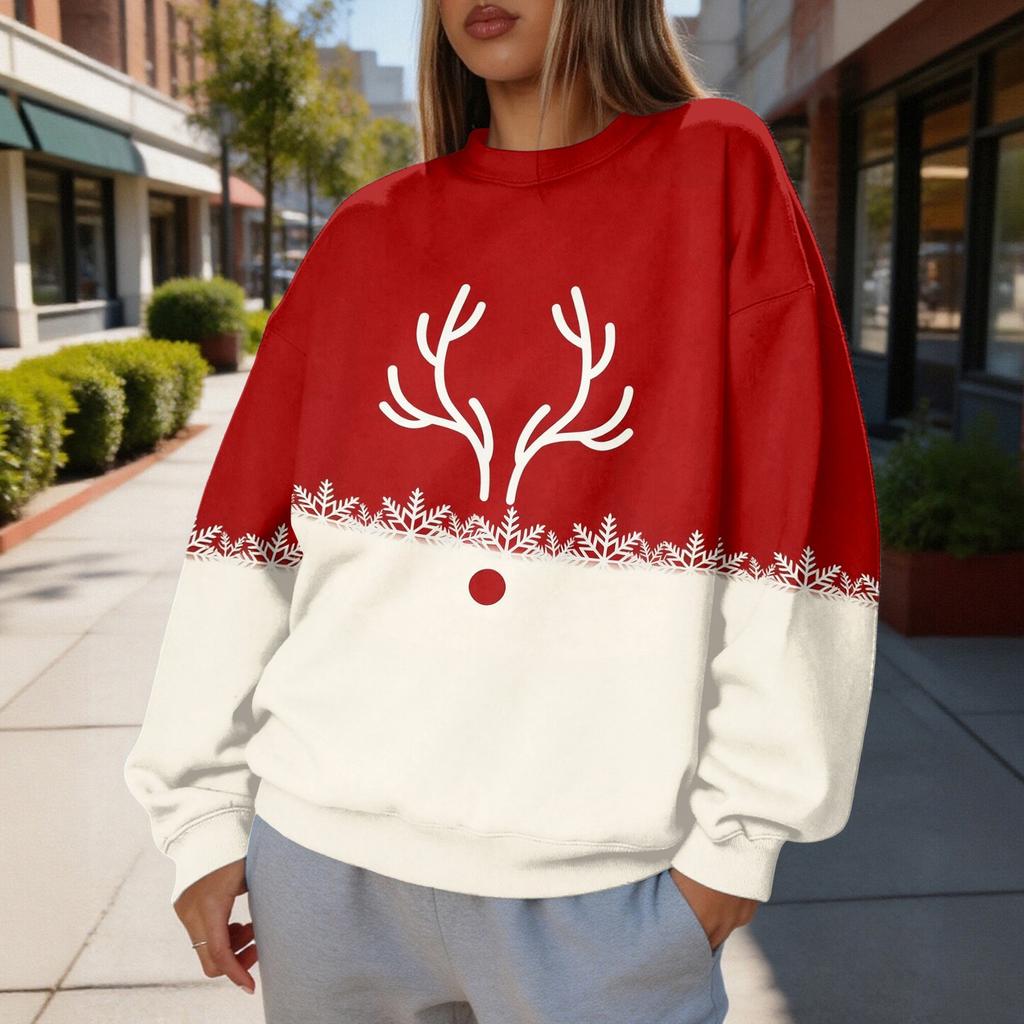 Women's Trendy Christmas Print Crewneck Sweatshirt Lightweight Casual Pullover Top